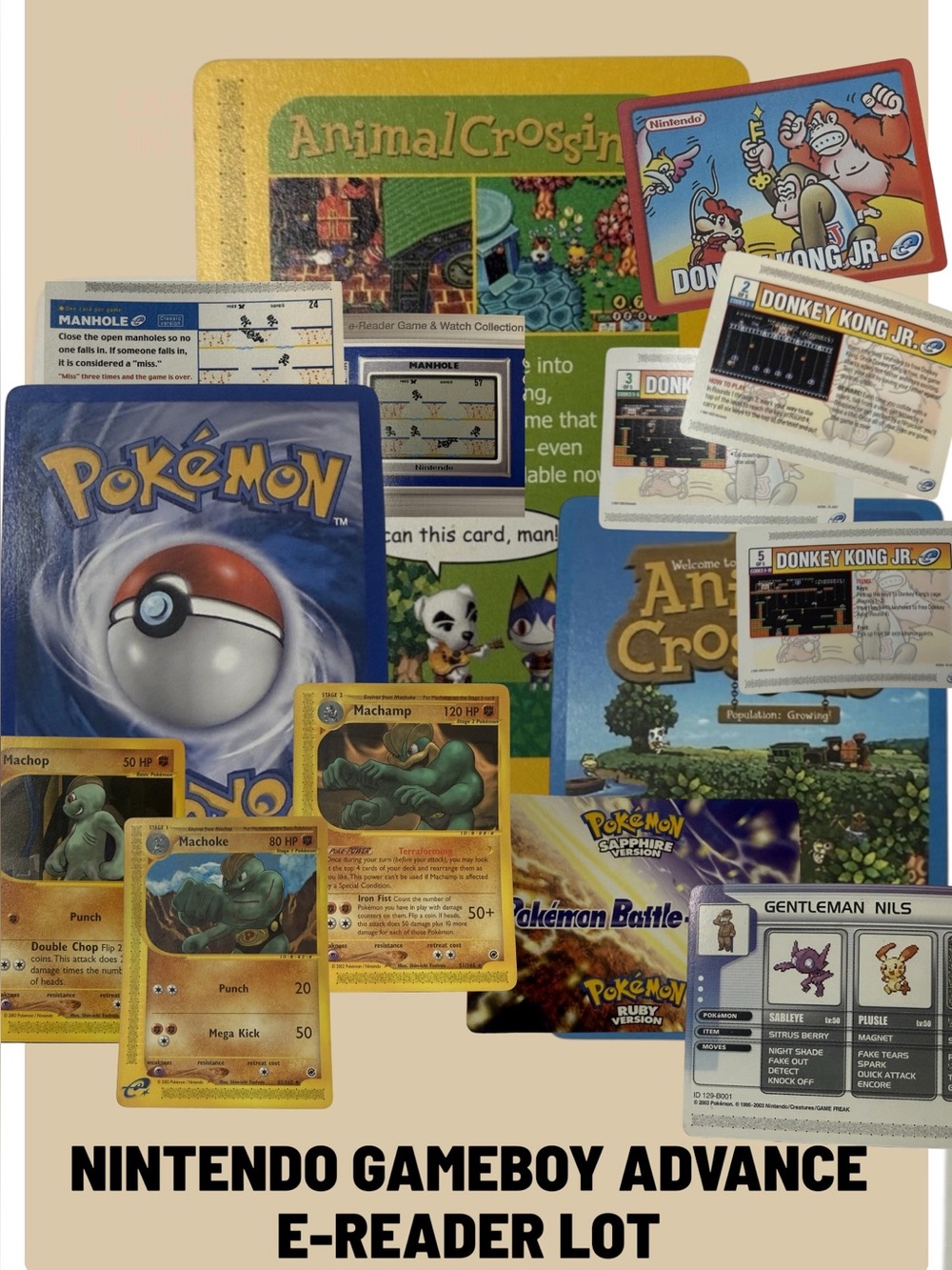 Nintendo e-Reader Lot Donkey Kong Jr Pokemon Machamp Machop Animal Crossing GBA